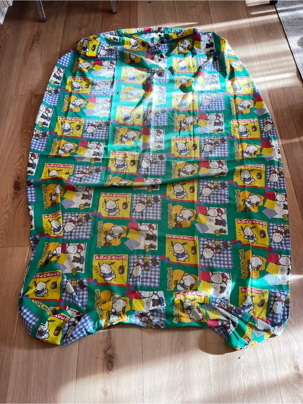Vintage Sanrio Pochacco Twin Sheet Set Flat Fitted Pillowcase Green Bedding 90s